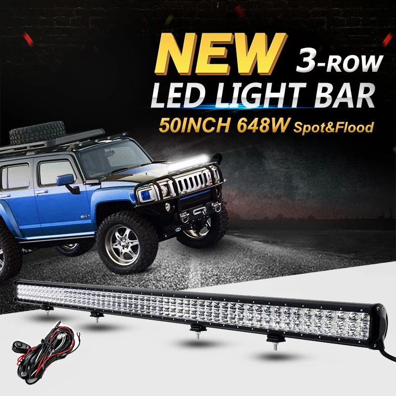 

Oslamp 50inch 648W 3-Row CREE Chips LED Offroad Light Bar Combo Led Work Light Bar Driving Lamp 12v 24v Truck SUV 4WD Pickup 4x4