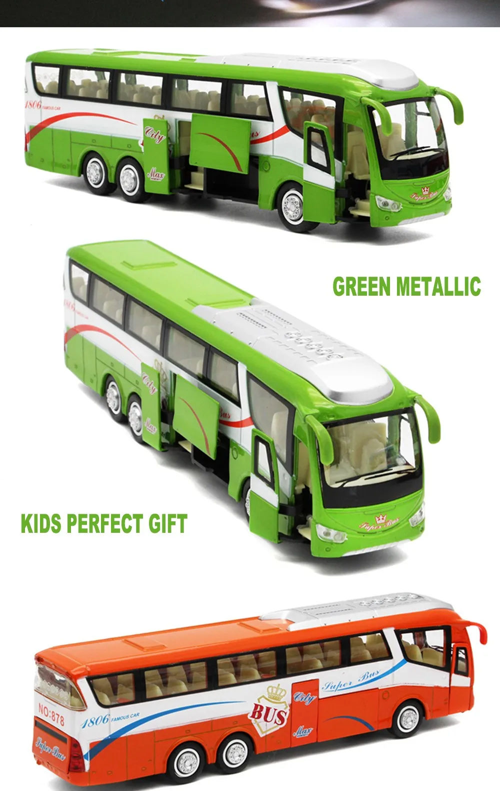 25 см длина 1 55 Масштаб литой под давлением металлический автобус модель, мальчики подарок сплав игрушки с открывающимися дверцами/музыка/светильник/функция оттягивания