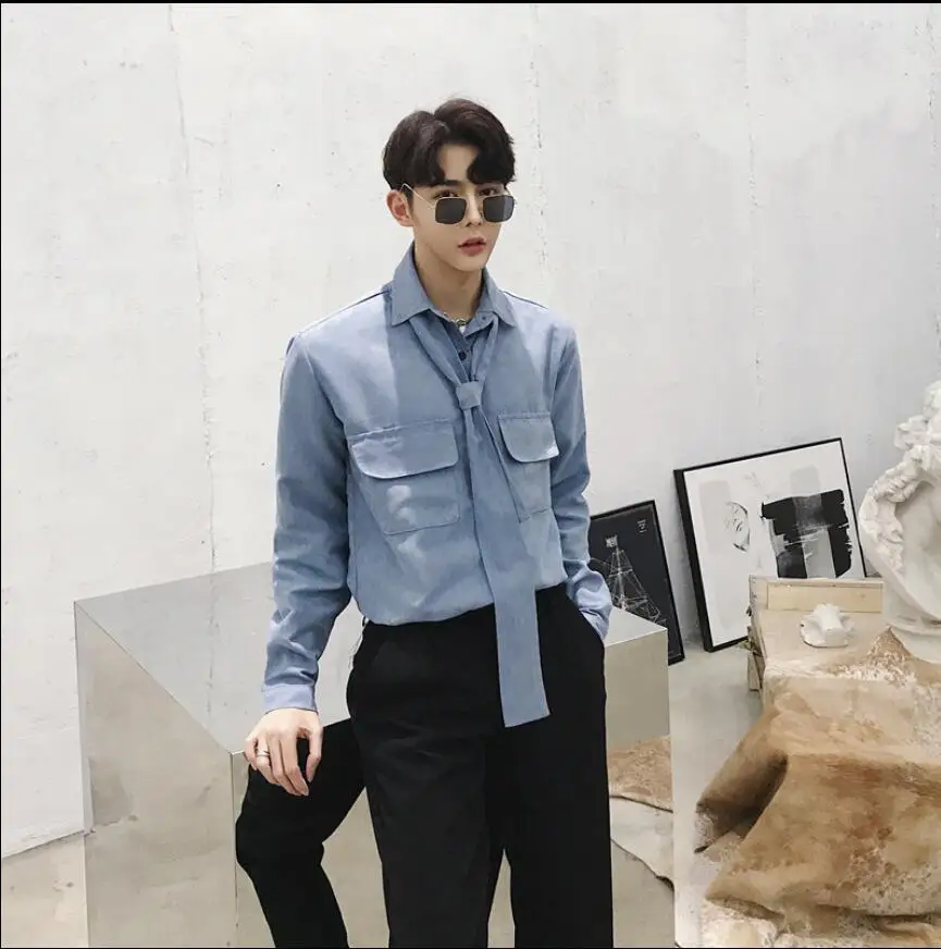 2017 новая весенняя Корейская мужская рубашка с длинными рукавами трендовая
