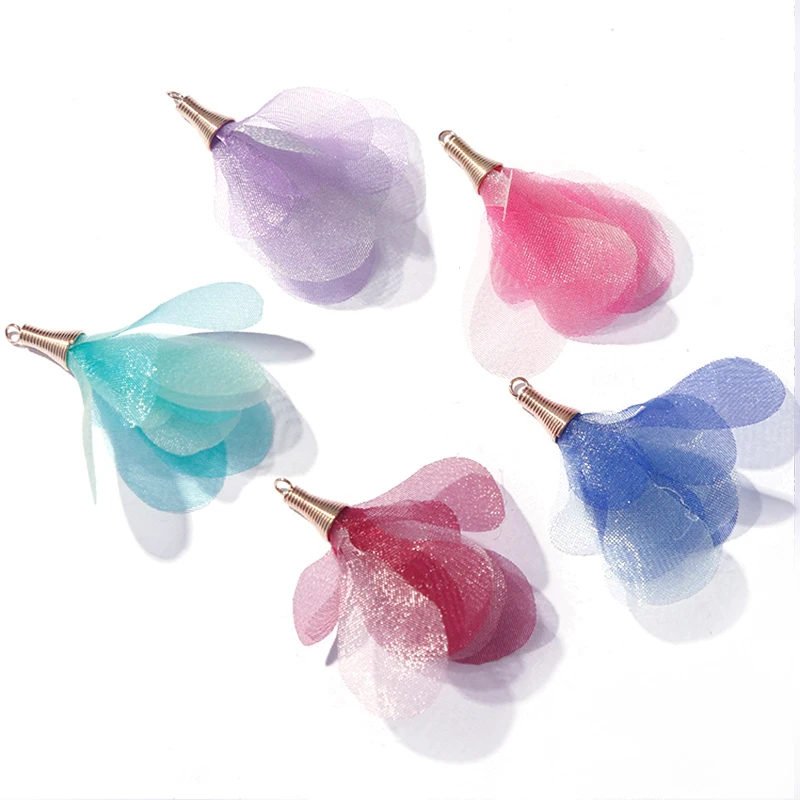 

20pcs/lot South Korea cloth flower tassels Hair accessories Diy key chain Bag hanging jewelry accessories earring finding