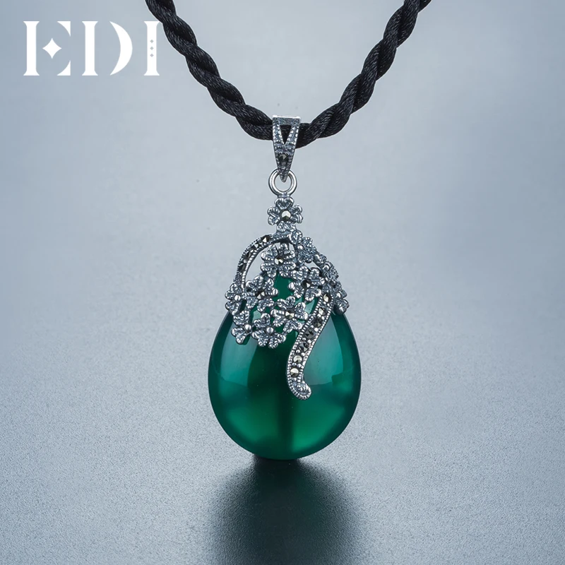 EDI 4.6*2.3cm Flower Shape Gemstone Garnet Pendants 925 Sterling Silver Natural Chalcedony Necklace For Women Jewelry