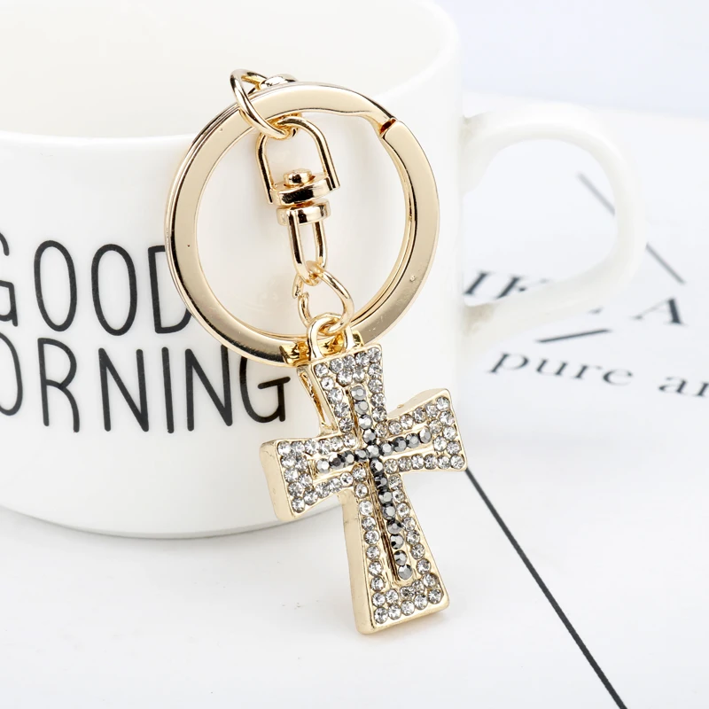 Модный брелок для ключей с крестом из кристала религиозный христианский Иисус стразы брелок в виде креста Для женщин молитва Бог благословит подарок Сувенирный брелок
