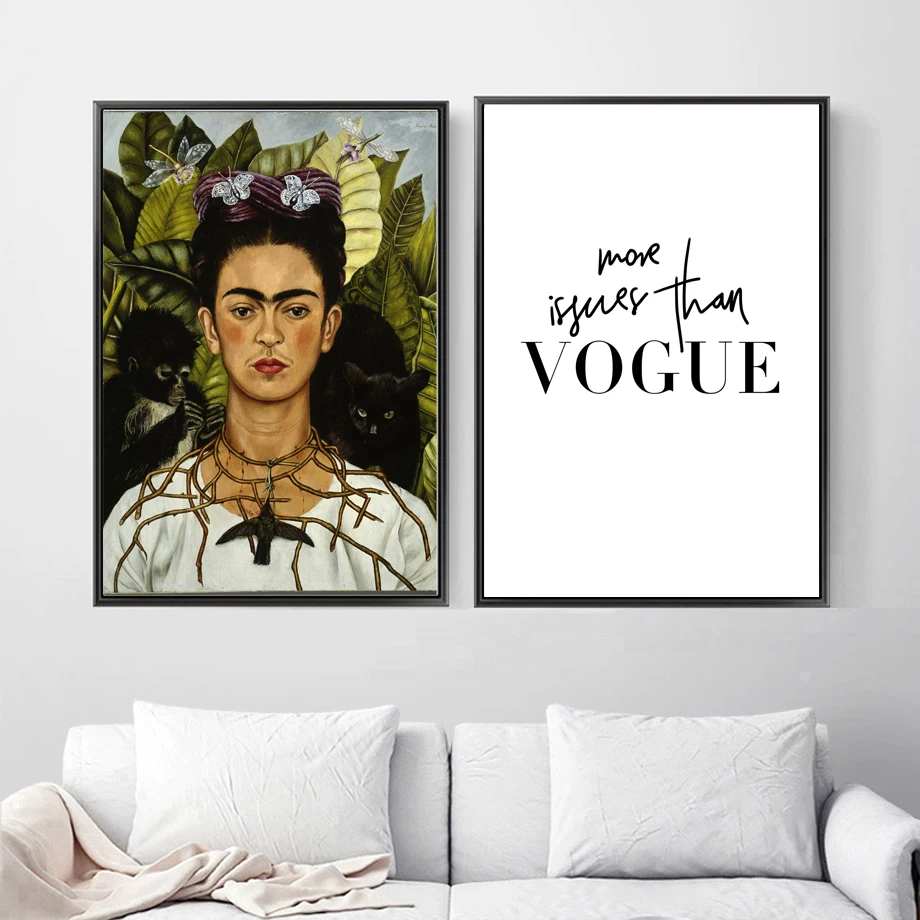 Frida Kahlo Vogue Quotes Monkey Nordic Posters And Prints Wall Art Canvas Painting Pop Art Wall