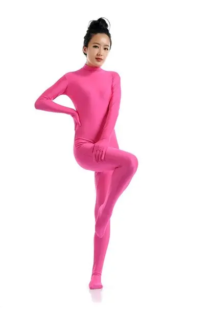 Catsuit Unitard Lycra Spandex Bodysuit das mulheres Gola Alta Manga Longa  Dancewear Catsuit Zentai Terno Corpo Pescoço Mock Skin-Tight - AliExpress