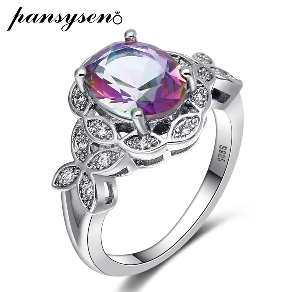 PANSYSEN Genuine Silver 925 Jewelry Gemstone Topaz Rings For Women Female Wedding Party Fine Jewelry Ring Wholesale Size 6-10 PANSYSEN Genuine Silver 925 Jewelry Gemstone Topaz Rings For Women Female Wedding Party Fine Jewelry Ring Wholesale Size 6-10