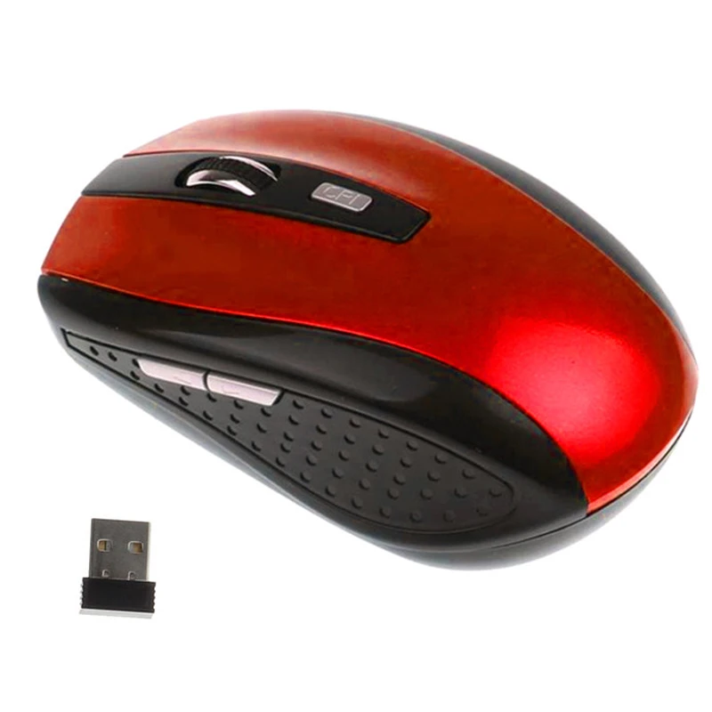 Basix Wireless Mouse 2.4Ghz Usb Wireless Optical Gaming Mouse 1600DPI Adjustable Ergonomic Mice for Laptop PC Computer Mouse - Color: red