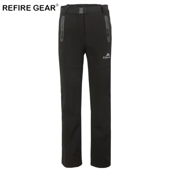 

ReFire Gear Winter Warm Breathable Waterproof Camping Pants Women Windproof Soft Shell Outdoor Pants Female Hiking Fleece Pants