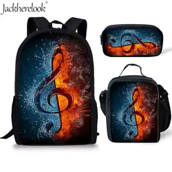 Jackhereluk/Детский рюкзак, 3 комплекта, школьные сумки, музыкальные нотки, гитарный принт, женский рюкзак, школьный рюкзак, большой емкости