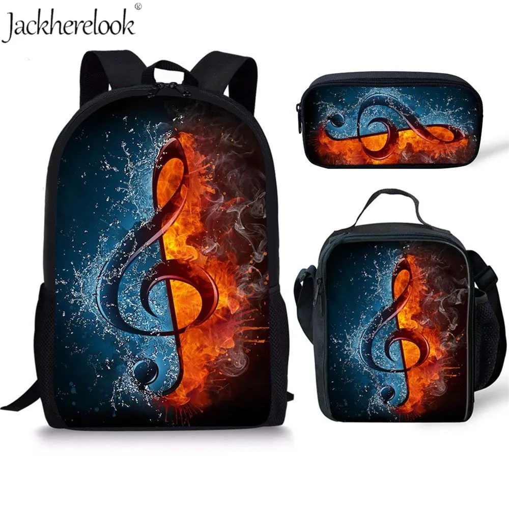 

Jackherelook Children 3Set School Bags Music Notes Guitar Print Women Rucksack Schoolbag Backpack Large Capacity Bagpack Mujer