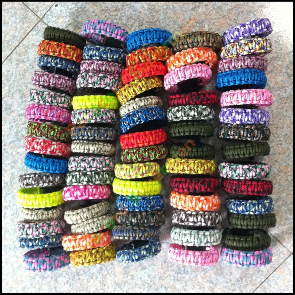 

20 pcs/lot mixed Colors random Parachute Cord Paracord Bracelet CURVED WHISTLE plastic buckle side release Free Shipping