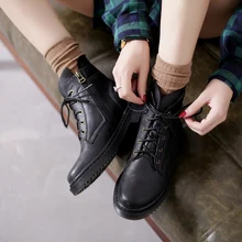 Teahoo/ г., осенние женские ботинки из натуральной кожи ботинки martin на платформе со шнуровкой Модные женские ботильоны с круглым носком