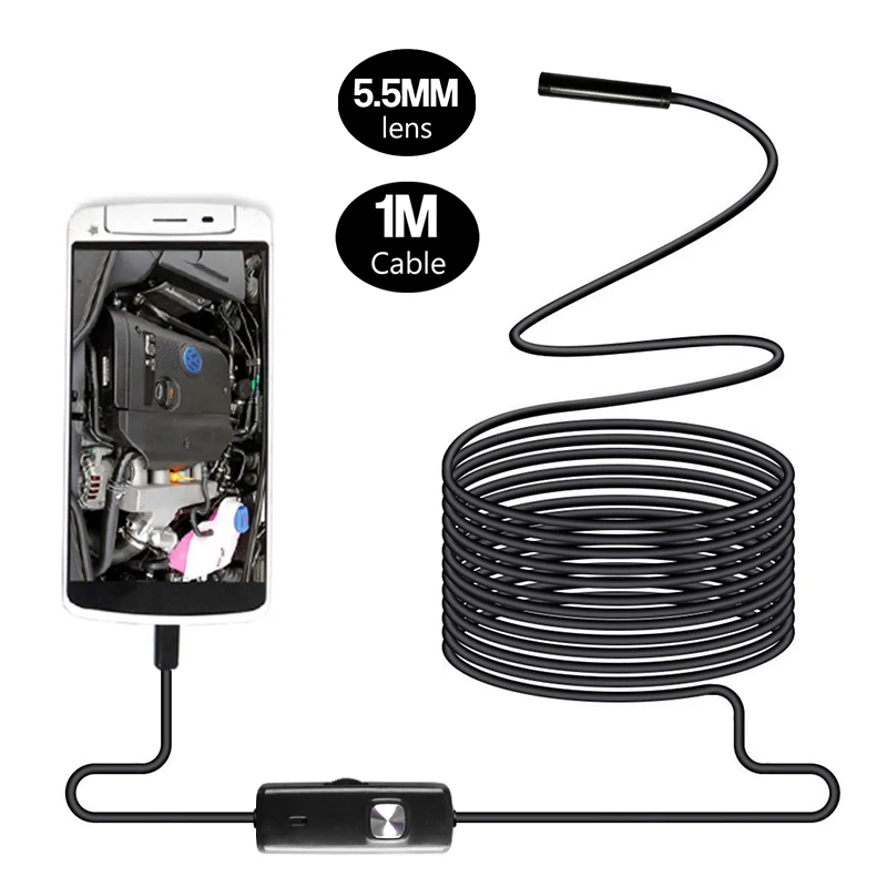 

AN97 1m soft hard cable 5.5MM lens android endoscope usb waterproof endoscope borescope snake camera 6 leds micro usb endoscope