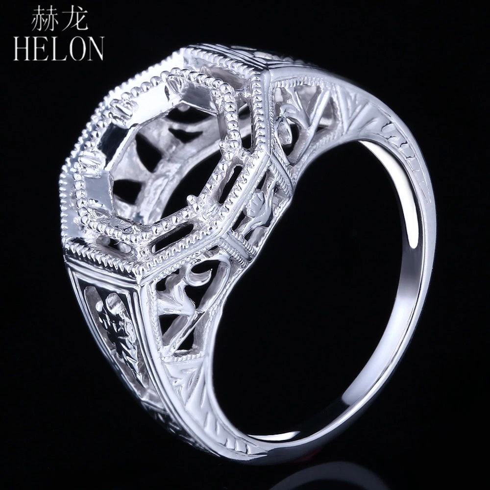 

HELON Nouveau Vintage Jewelry 925 Sterling Silver 8mm Round Semi Mount Engagement Wedding Art 1935s Women Antique Ring wholesale