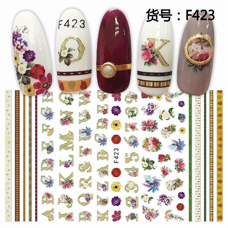 6 листов самоклеющиеся Ангел цветочный узор 3d переводные наклейки для ногтей маникюр Дизайн ногтей украшения аксессуары для ногтей принадлежности
