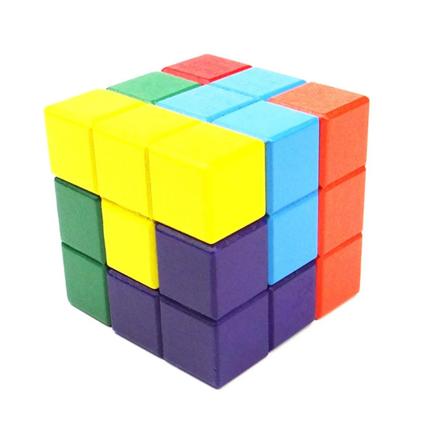 Tetris Magic Cube Multi-Color-3D-Holzpuzzle Pädagogisches Denkspiel 