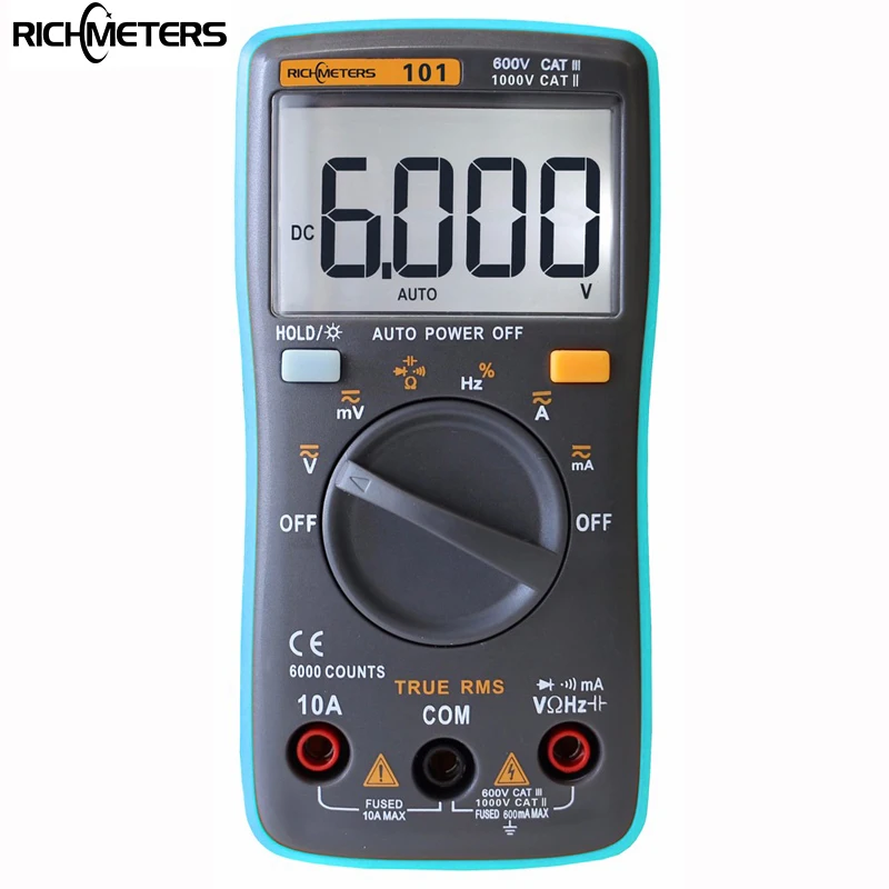 RM101 Digital Multimeter 6000 counts Backlight AC/DC Ammeter Voltmeter Ohm Portable Meter voltage meter RICHMETERS