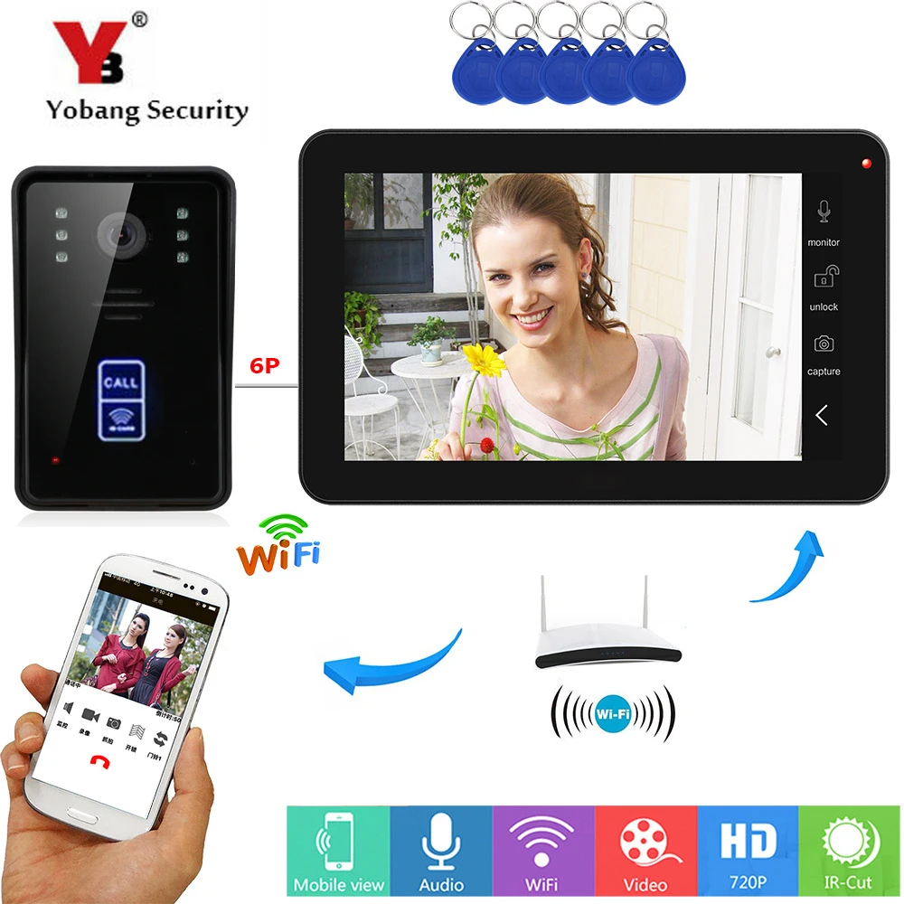 Yobang безопасности приложение управление RFID Доступа видеодомофоны 9 дюймов мониторы Wi Fi Беспроводной видеодомофон дверные звонки домофон