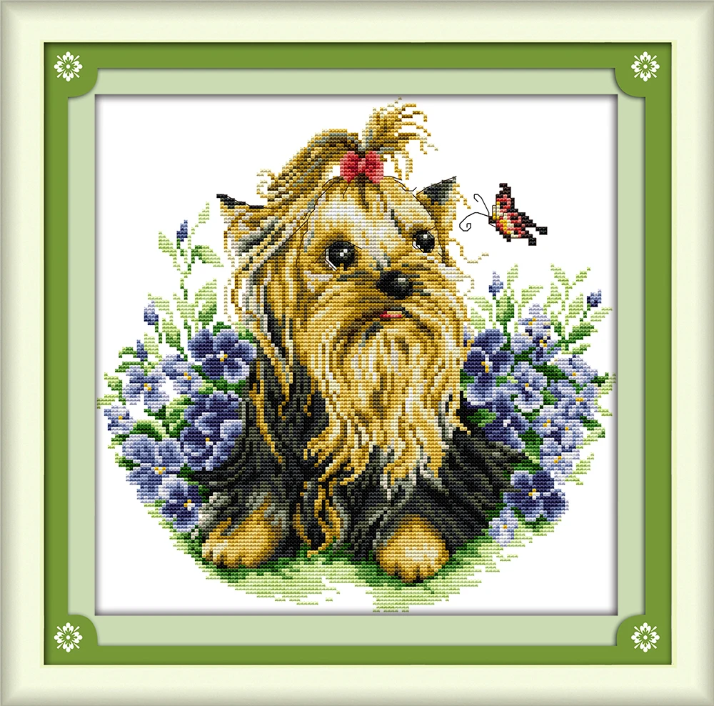 

Puppy cross stitch kit DIY hand embroidery set craft handmade needlework cross-stitching DMC color Dreamfounder