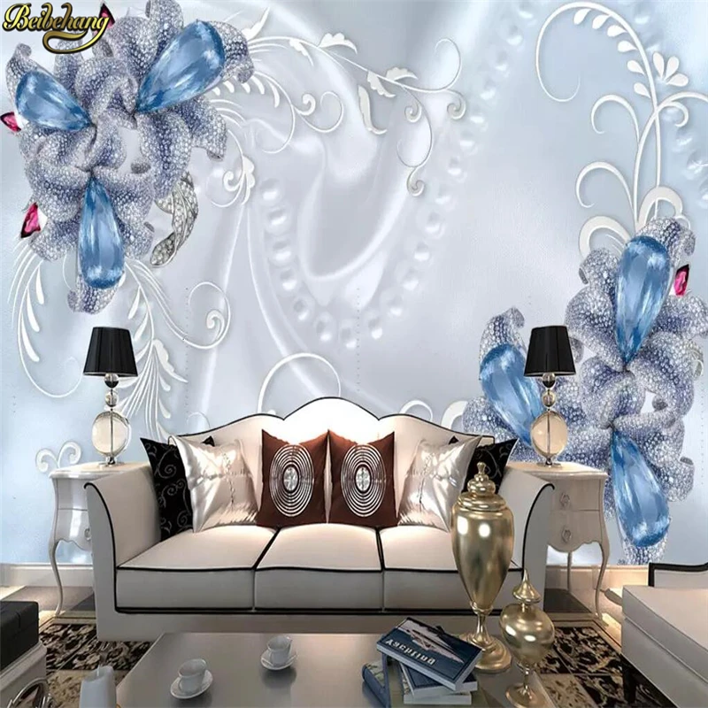 

beibehang Custom Photo Mural TV Backdrop Papel De Parede 3D Blue lily flower jewelry Wallpaper For Walls Wall Papers Home Decor