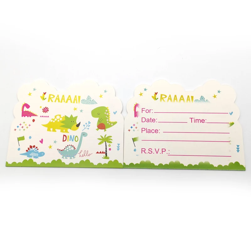 

Happy Birthday Party Decoration Dinosaur Design Boys Kids Favors Baby Shower Paperboard Invitation Cards 10PCS/PACK