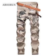 Модные джинсы ABOORUN с принтом дракона тигра волка мужские узкие