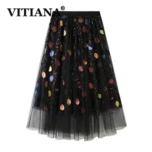 VITIANA, женские кружевные плиссированные вечерние юбки, летние женские, пляжные сетчатые юбки, черные, розовые, ампир, милые длинные юбки для женщин s
