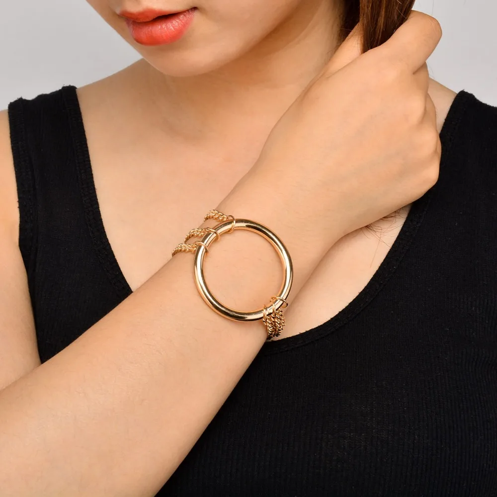 

Ingemark Women Handmade Multilayer Chain Bracelets Shiny Silver Color Round Circle Connection Pendant Bracelets Jewelry