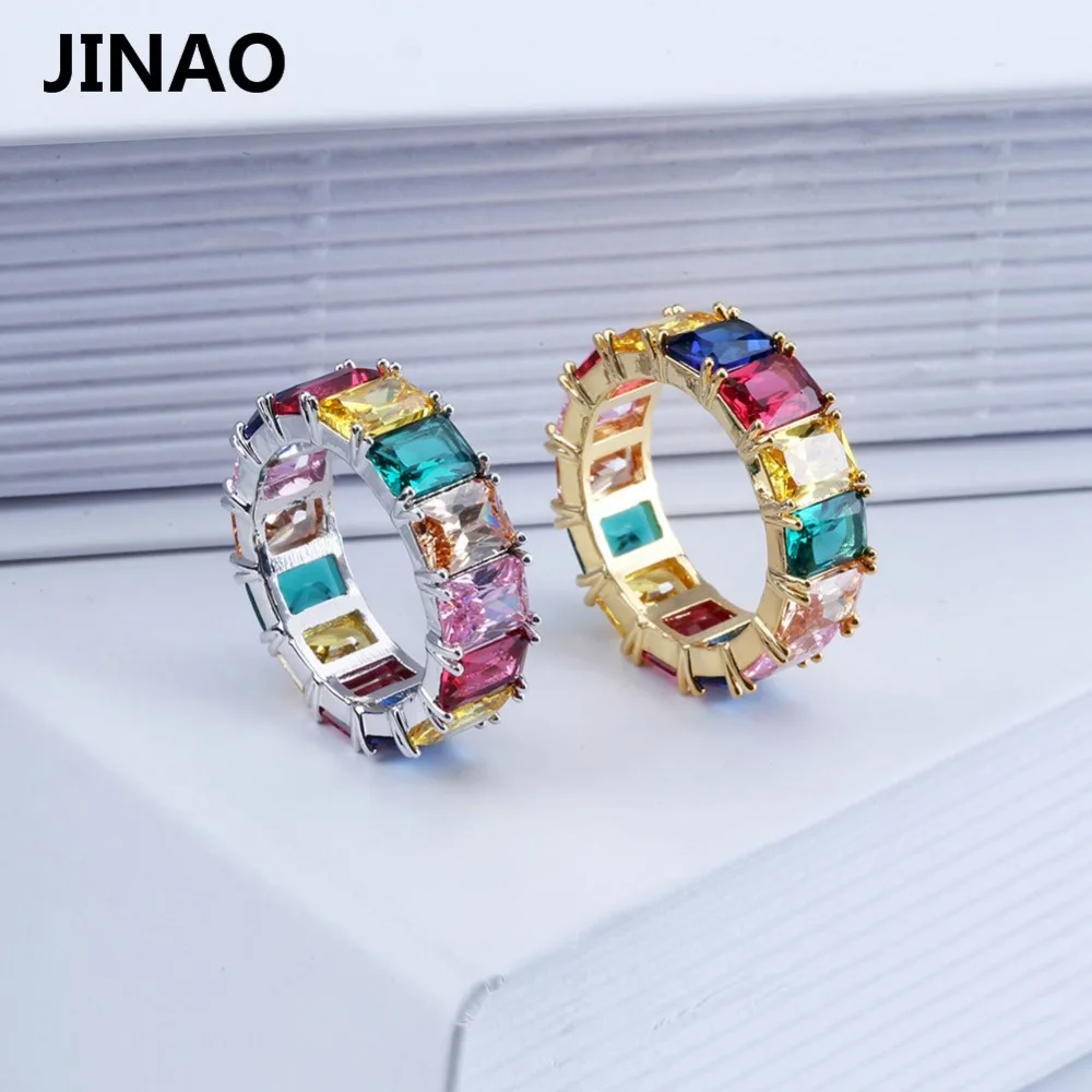 HIP Hop Colorful Cubic Zircon Men rings Fashion Gold Silver Colors Classic Men's Punk Style Males Finger Rings Size 7-11