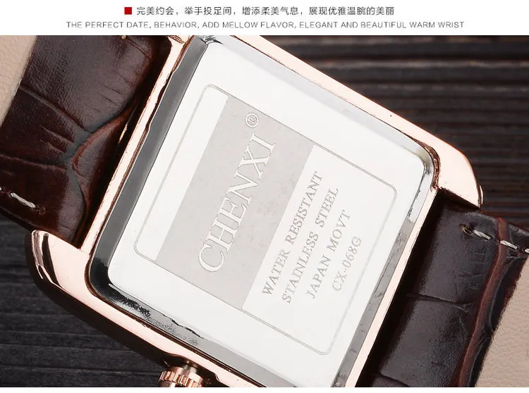 Luxury Brand Chenxi Men Women Casual Quartz Watches Retro Square Design Roman numerals Minimalism Leather Strap 4