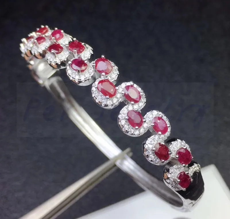 Natural real ruby bangle Free shipping 925 sterling silver Per jewelry