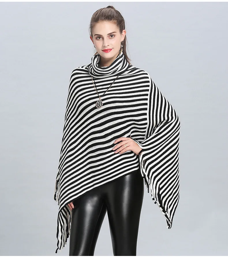 LaMaxPa 2018 Новинка зимы Для женщин/Женские теплые Oversize Striped кашемировые шали высокий вырез обертывания накидка Femme пончо