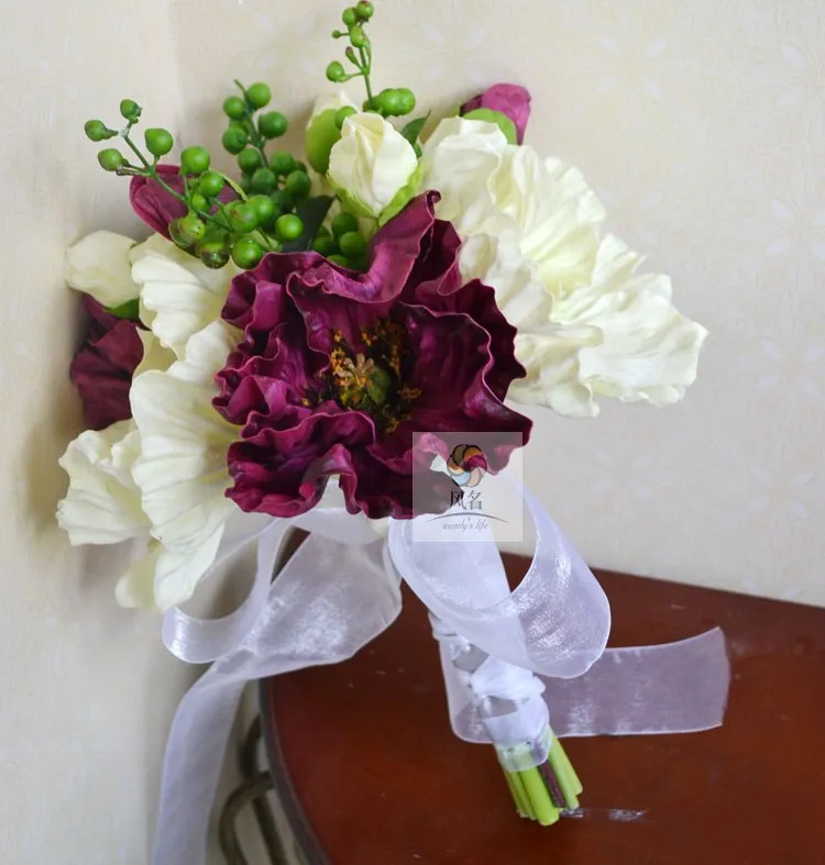 Handmade PU artificial flower wedding flower bridal bouquet colorin Artificial & Dried Flowers