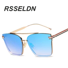 RSSELDN Ladies Fashion Sunglasses Women Flat Top Oversize Shield Shape Glasses Brand Design Vintage Sun Glasses Female UV400