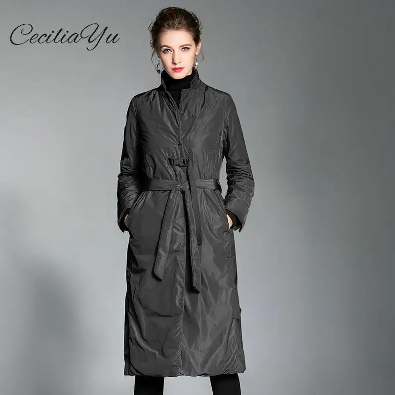 Beste Ceciliayu 2018 Winter Nieuwe Stijl Mode Licht Down Dames Lange Paragraaf Over De Knie Witte Eendendons Slanke vrouwen down Jas