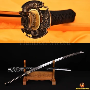

Japanese Samurai Dragon Sword KATANA Full Tang 1095 High Carbon Steel Clay Tempered Blade Sharp Can Cut Bamboos -Handmade Custom
