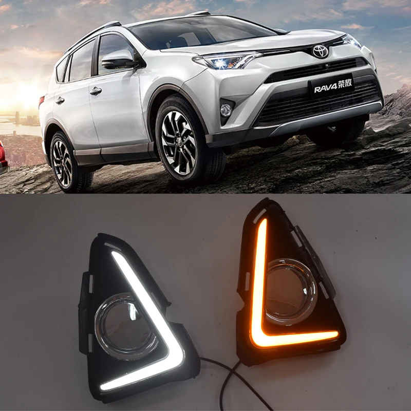 For Toyota RAV4 2016 2017 Car LED DRL Daytime Running Lights Turning