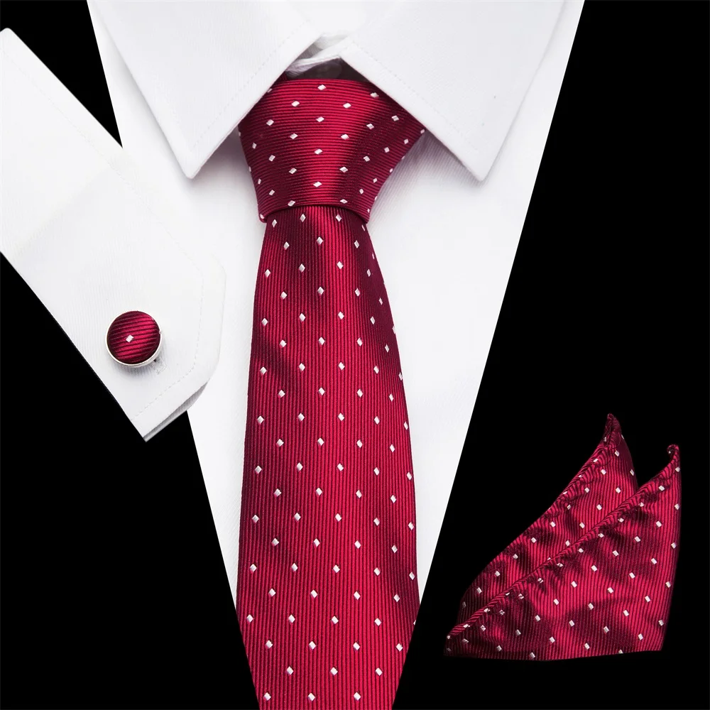 

2019 Mans Tie Polka dot&Floral 100% Silk Jacquard Necktie Gravata Corbatas Hanky Cufflinks Tie Set for Men Formal Wedding Party
