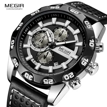 

Megir 2019 GIMSR Leather Strap Sports Watches Men Chronograph Quartz Waterproof 5 Bar Military Wrist Watch Man Clock Relogios