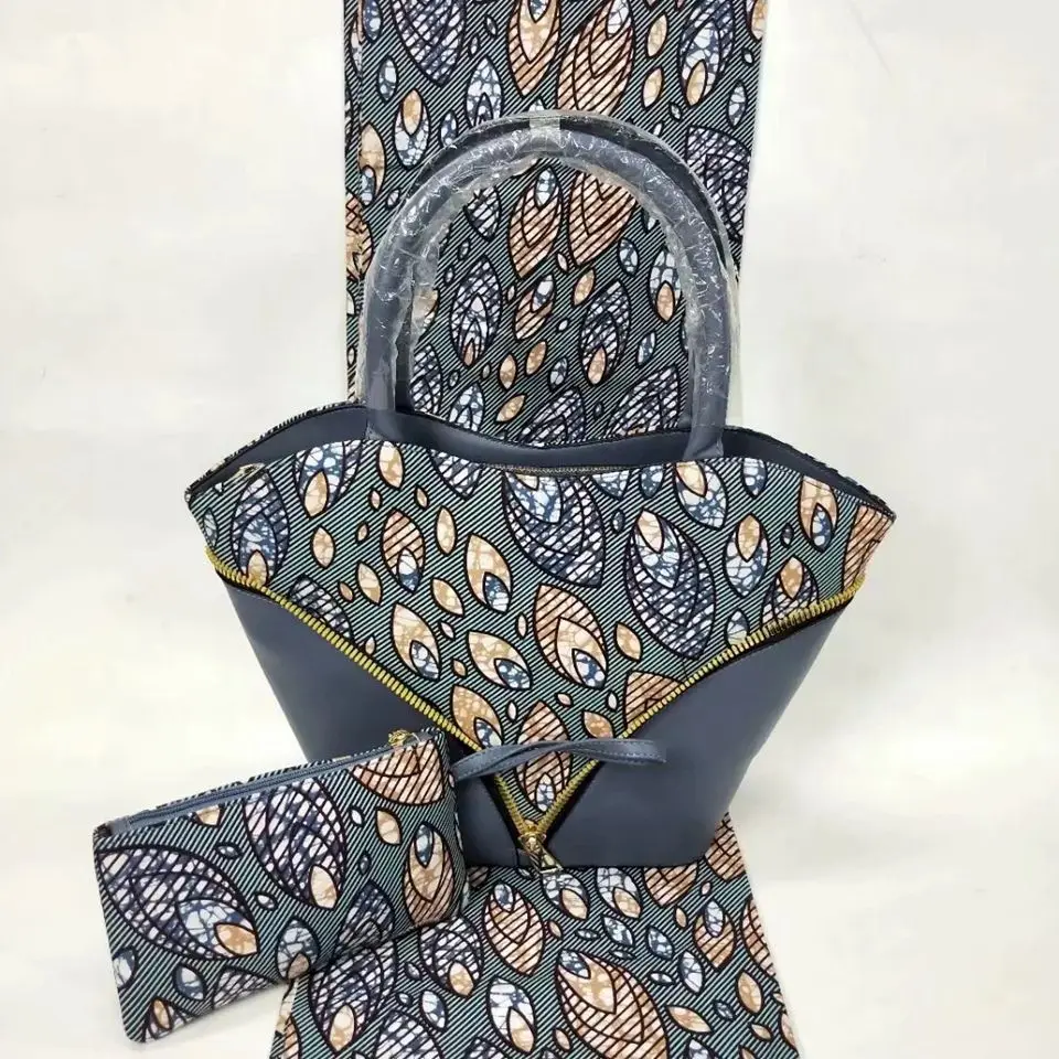 

3pcs Set African Print Bags+ Purse With Its Matching Veritable Ankara African Wax Print Fabric YBGB-36