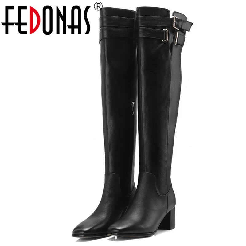 Koop FEDONAS Merk Vrouwen Over De Knie Hoge Laarzen Gespen Lange Herfst Winter Rits Hoge Hakken Ridder Laarzen Vrouwelijke Strakke Hoge laarzen