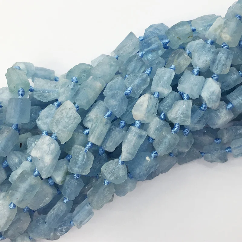 Baratos Natural crudo Mineral agua clara Azul Aguamarina corte a mano Nugget libre forma suelta áspero mate facetado cuentas 6 8mm 15 \