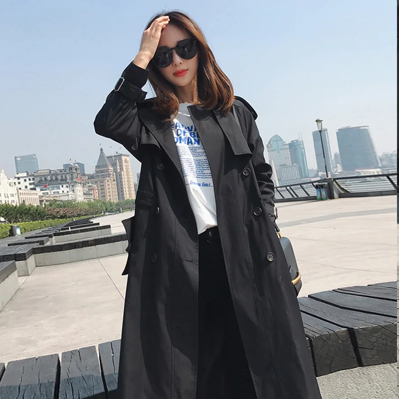 Manteau Mode longue Femmes khaki Ceinture Coupe Automne Mujer Mince Milieu vent 2018 Casual Breasted Black Femelle caramel Double Kaki S3 Color Tranchée Azw0Fntq5n