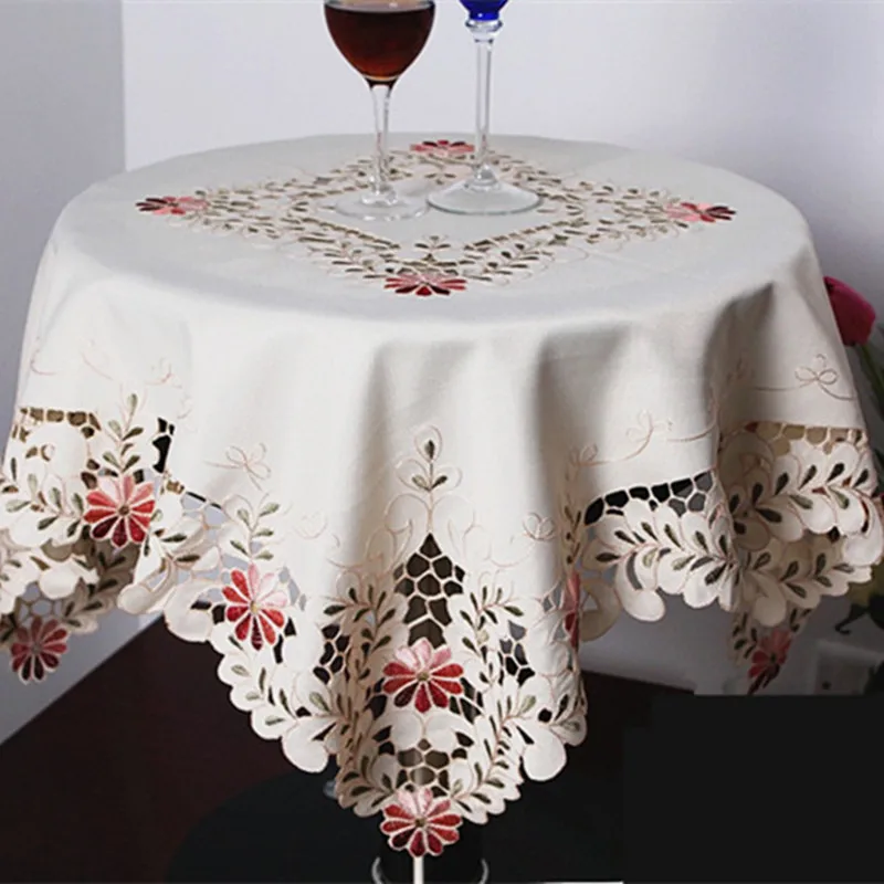 Round 85*85cm Cutwork Handmade Embroidered Table Cloth Topper Luxury