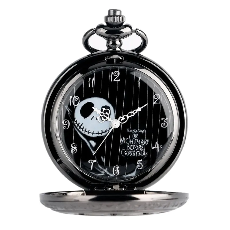 Стимпанк Черный Кошмар перед Рождеством череп дизайнерские кварцевые карманные часы для мужчин и женщин Fob часы jack skellington