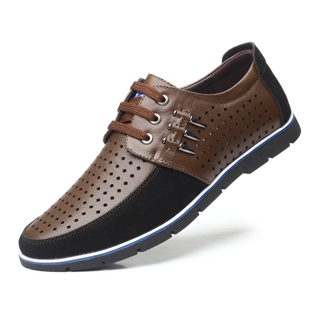 

2019 Summer Men casual shoes genuine leather flats for man cut out shoes breathable hollow lace up shoes JI17