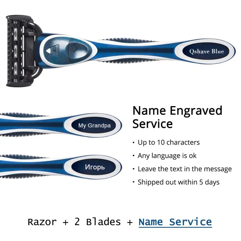 QSHAVE Blue Series 5-Слои США лезвия ручной бритвы Для мужчин бритва с 2 шт. X5 лезвие QSHAVE Name Engraved Услуги при условии - Цвет: Your Name on Handle