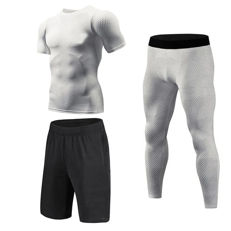 Новые Компрессионные Мужские спортивные костюмы быстросохнущие комплекты одежды спортивный костюм для бега тренировки Спорт Фитнес спортивные костюмы для бега 3 шт./компл - Цвет: Photo Color