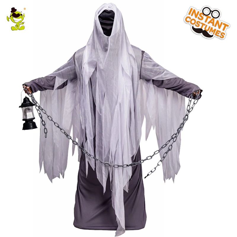 Halloween Adult Men's Ghost Costumes Cosplay Man Robe with Hooded Ghost ...