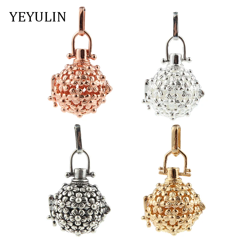 

Fashion Gold Silver Color 5 petal flower Round Essential Oil Diffuser Alloy Locket Pendant For Making DIY Jewelry