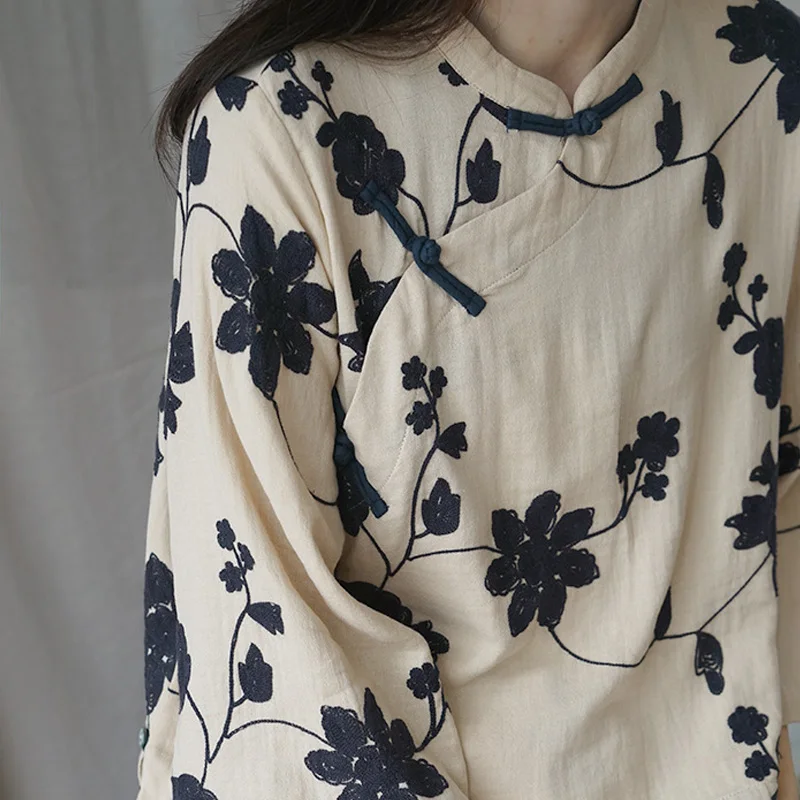 Johnature винтажные рубашки с цветочной вышивкой весенние блузки женская одежда Весенние Новые Топы в китайском стиле